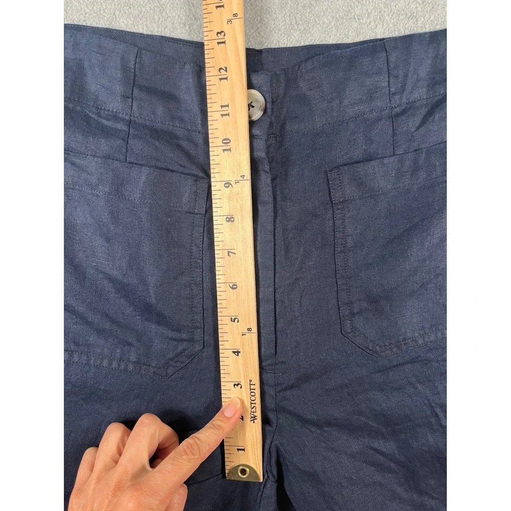 NWT! Quince Womens Navy 100% European Linen Patch Pocket Wide Leg Pants Size 12